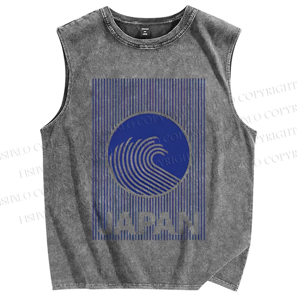 Unisex Japan Waves Printed Washed Tank Top