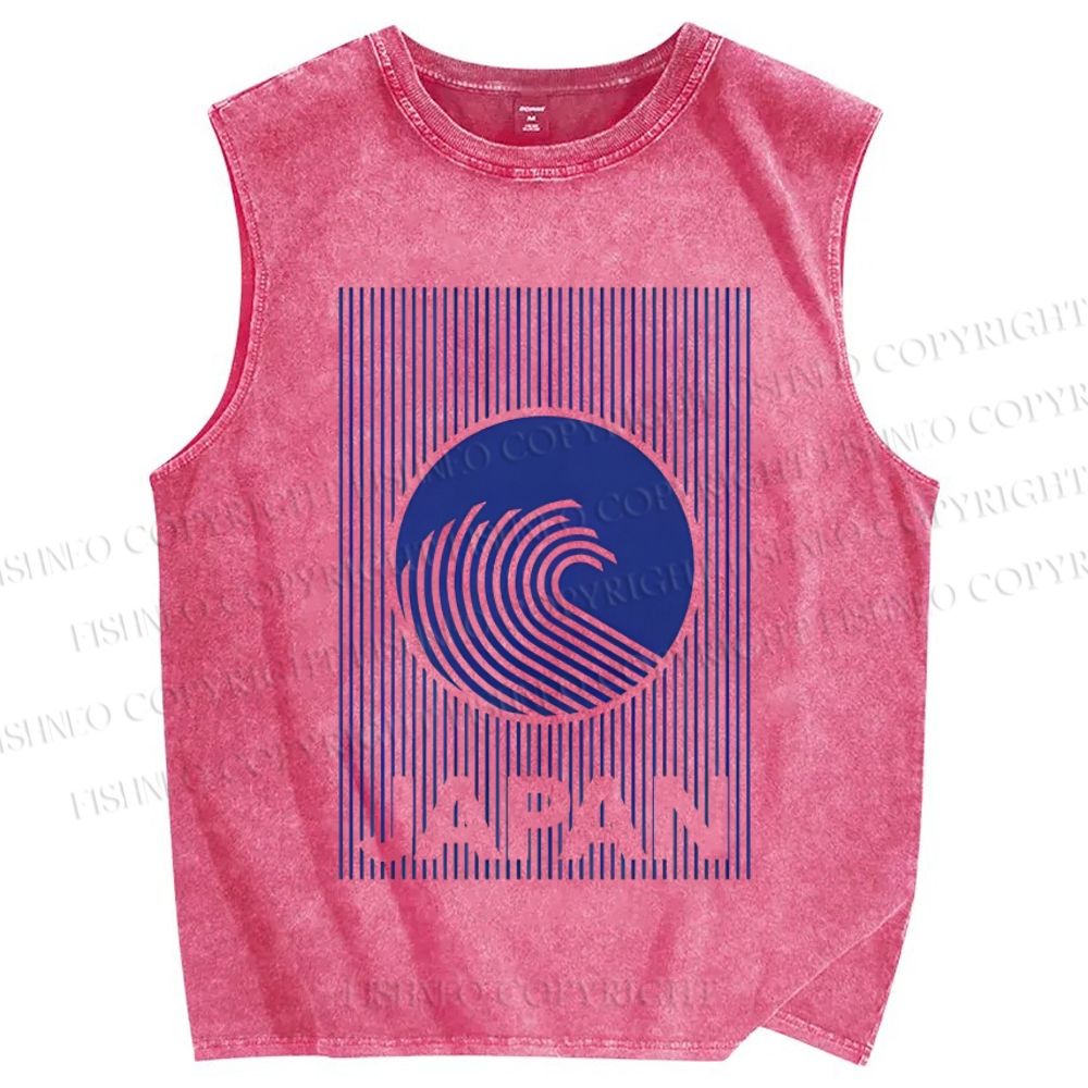 Unisex Japan Waves Printed Washed Tank Top