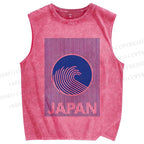 Unisex Japan Waves Printed Washed Tank Top