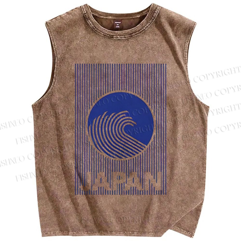 Unisex Japan Waves Printed Washed Tank Top