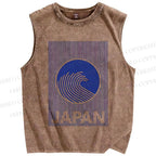Unisex Japan Waves Printed Washed Tank Top