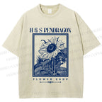 Unisex Vintage Sun Flower Printed Washed Tee