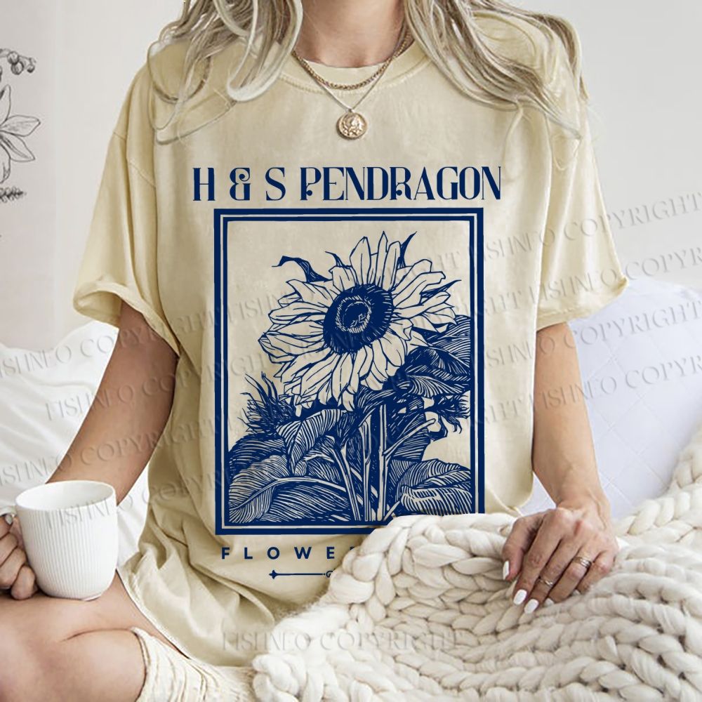 Unisex Vintage Sun Flower Printed Washed Tee