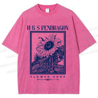 Unisex Vintage Sun Flower Printed Washed Tee