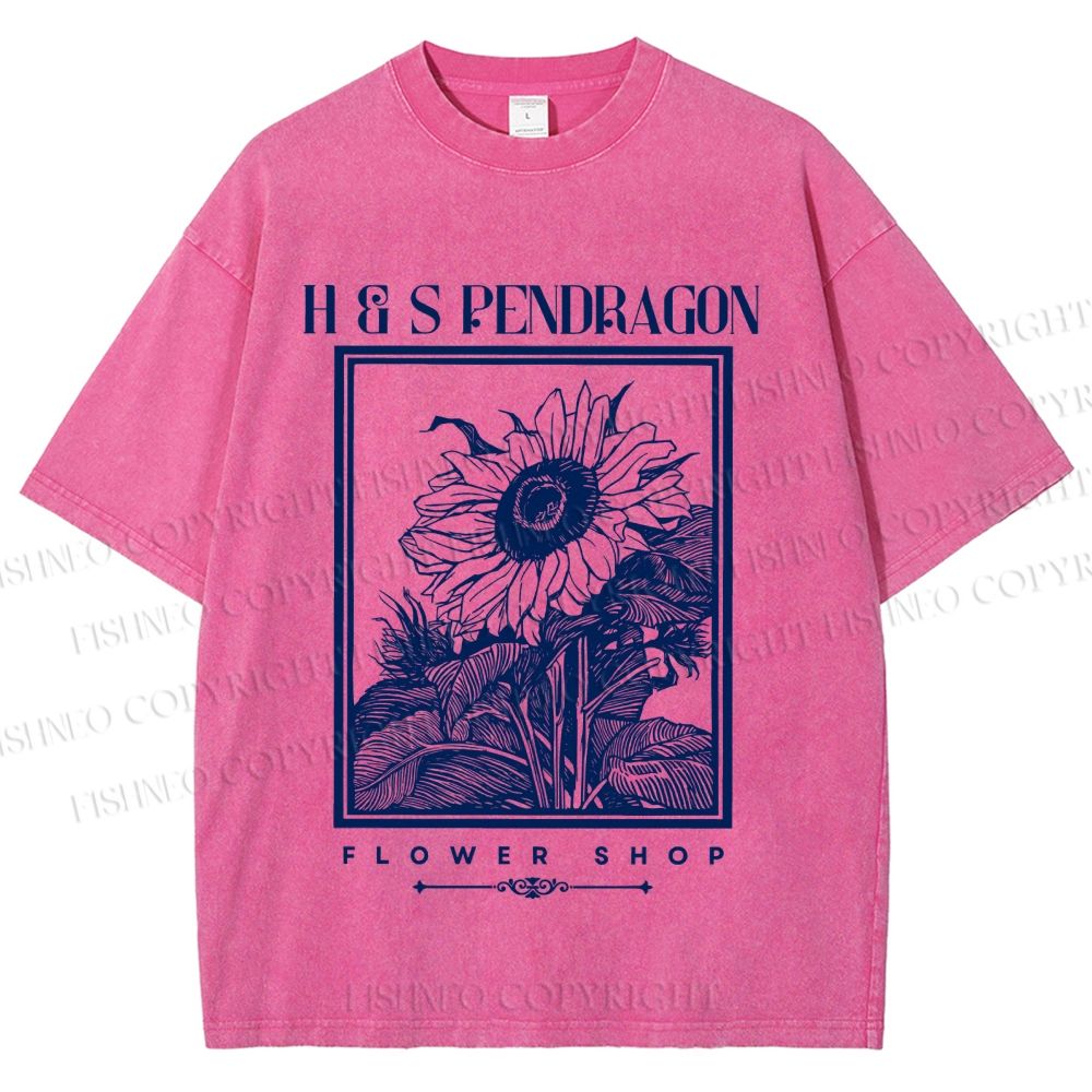 Unisex Vintage Sun Flower Printed Washed Tee