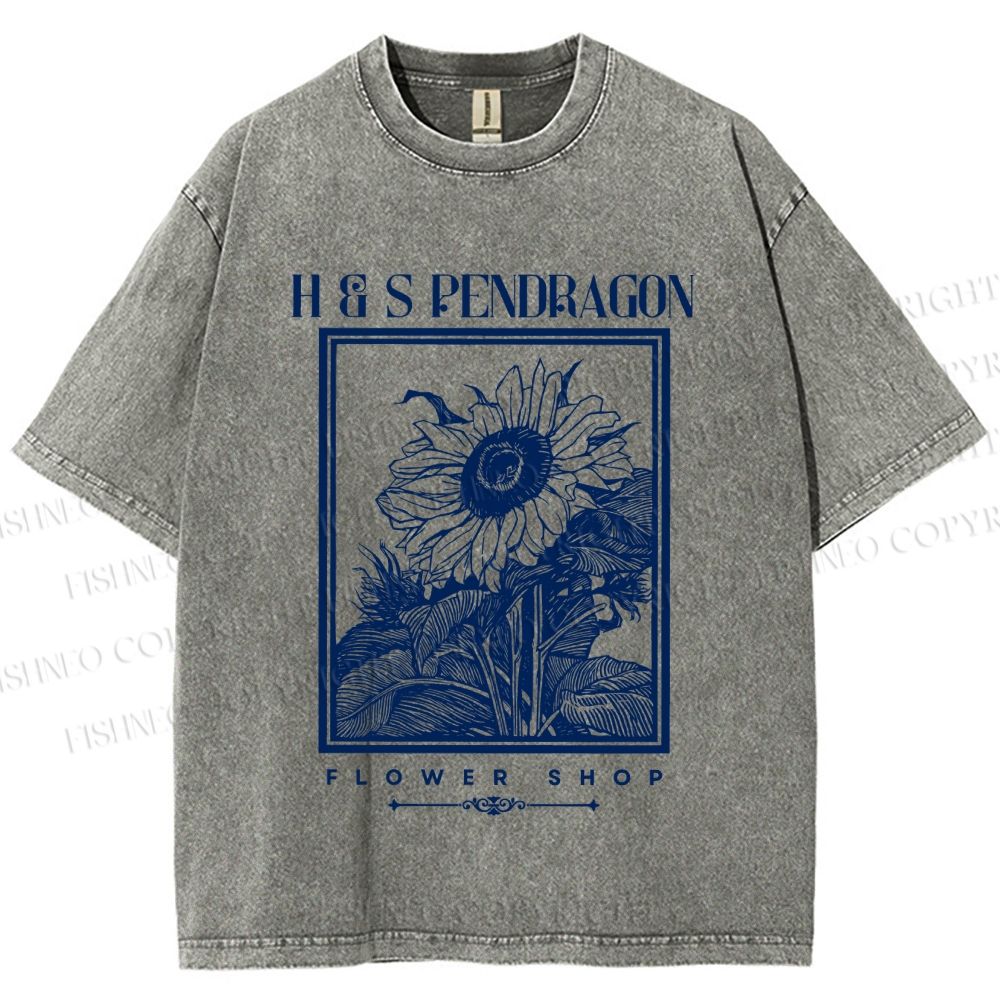 Unisex Vintage Sun Flower Printed Washed Tee