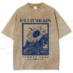 Unisex Vintage Sun Flower Printed Washed Tee