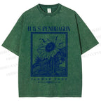 Unisex Vintage Sun Flower Printed Washed Tee