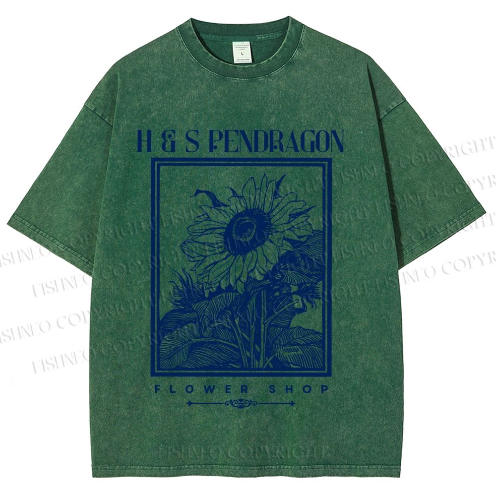 Unisex Vintage Sun Flower Printed Washed Tee