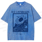 Unisex Vintage Sun Flower Printed Washed Tee