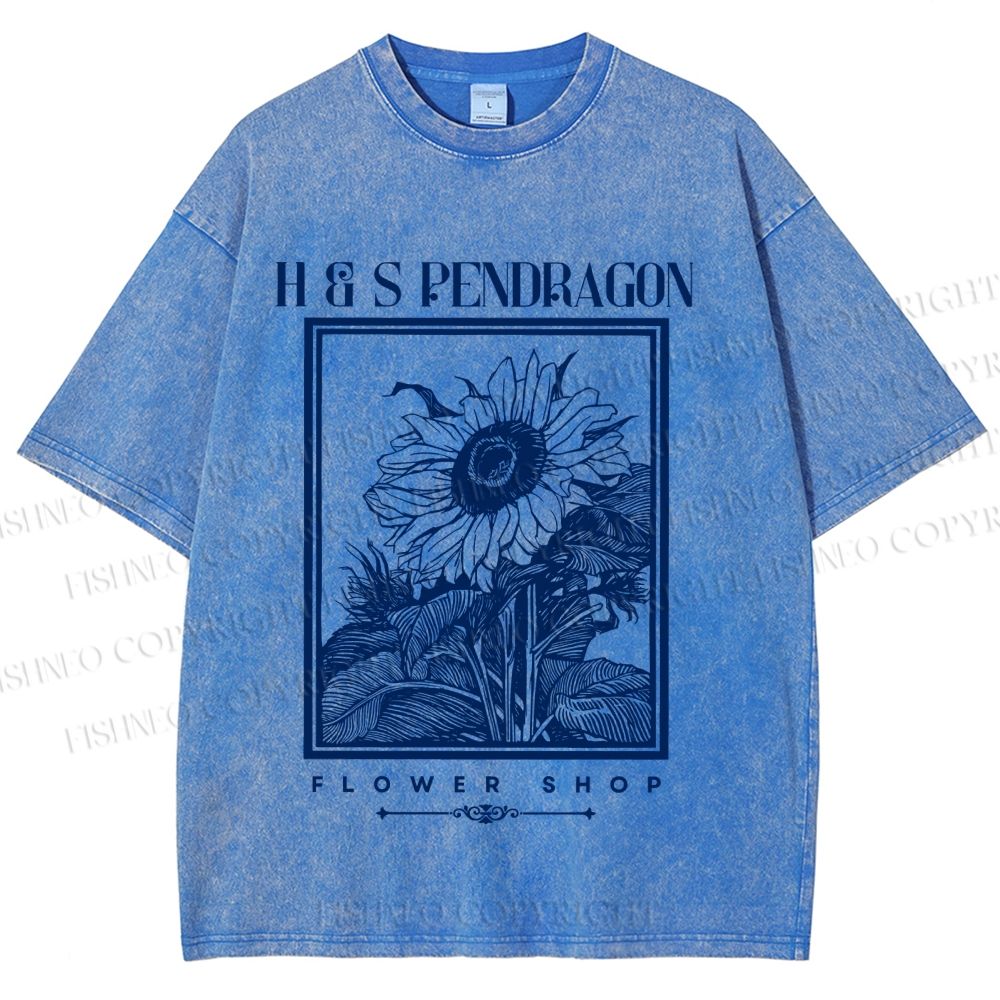 Unisex Vintage Sun Flower Printed Washed Tee