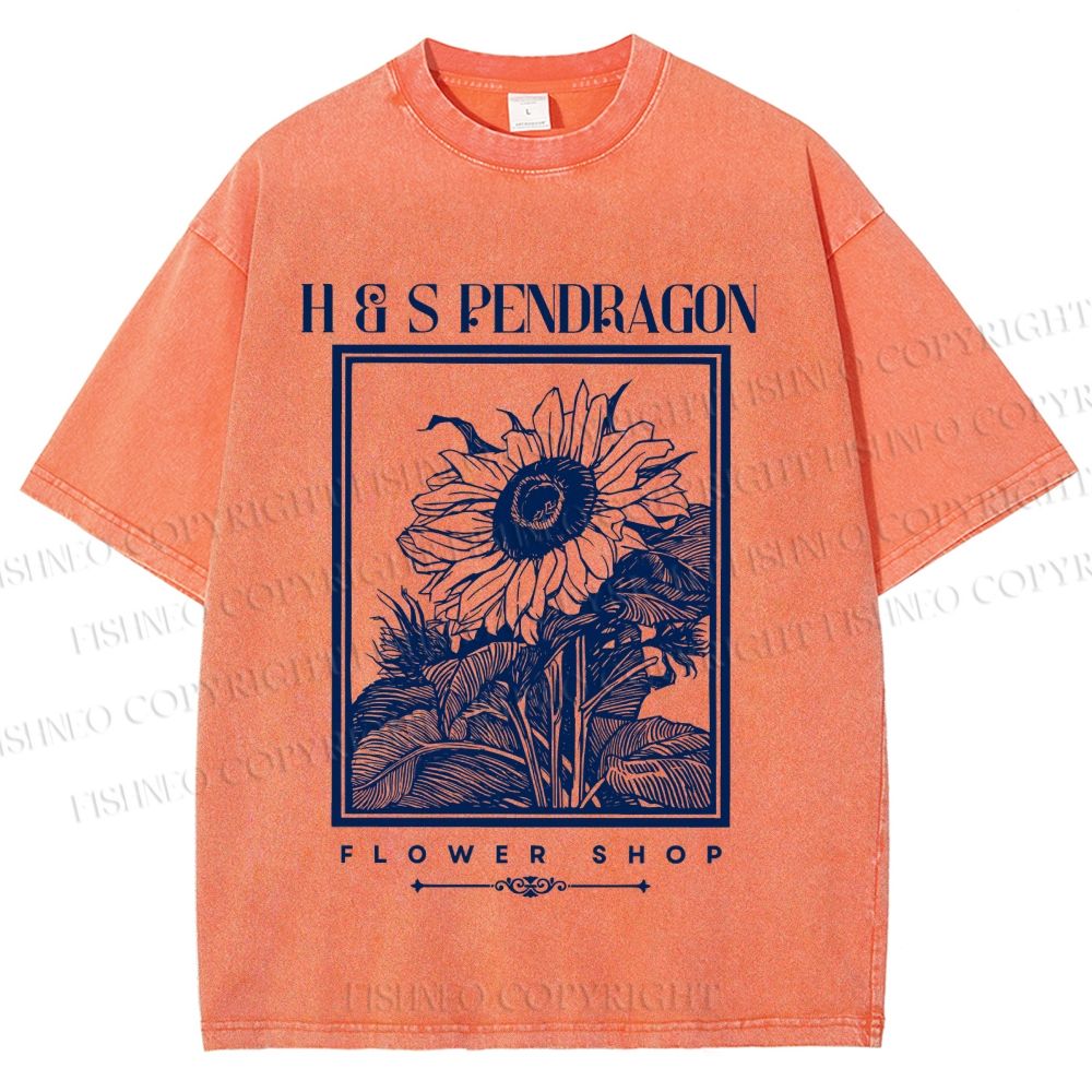 Unisex Vintage Sun Flower Printed Washed Tee