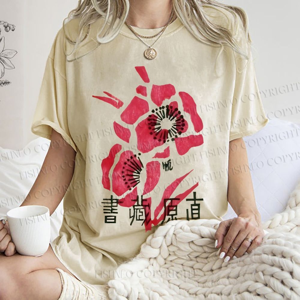 Unisex Vintage Flower Printed Washed Tee