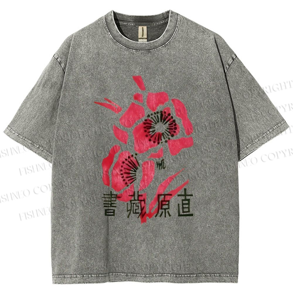 Unisex Vintage Flower Printed Washed Tee