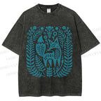 Unisex Vintage Fox Graffiti Printed Washed Tee