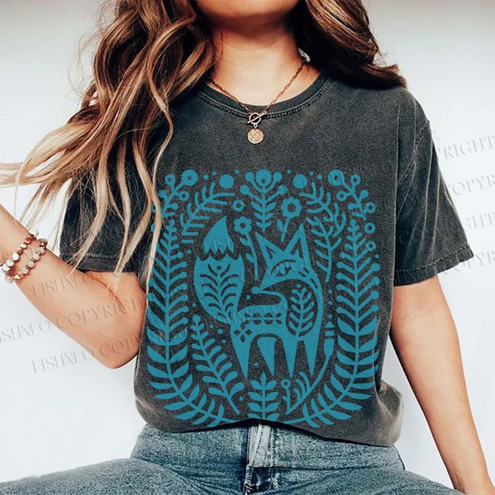 Unisex Vintage Fox Graffiti Printed Washed Tee