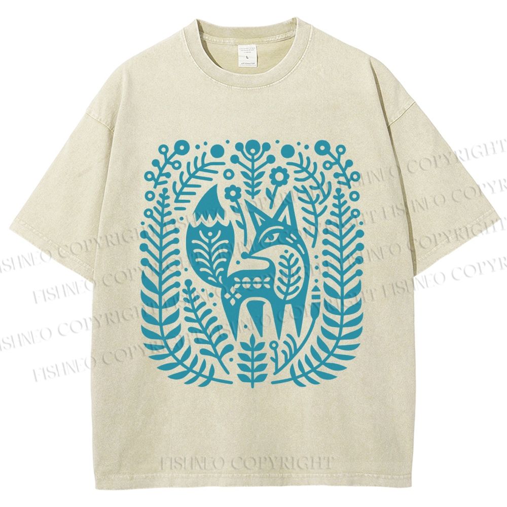 Unisex Vintage Fox Graffiti Printed Washed Tee