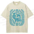 Unisex Vintage Fox Graffiti Printed Washed Tee
