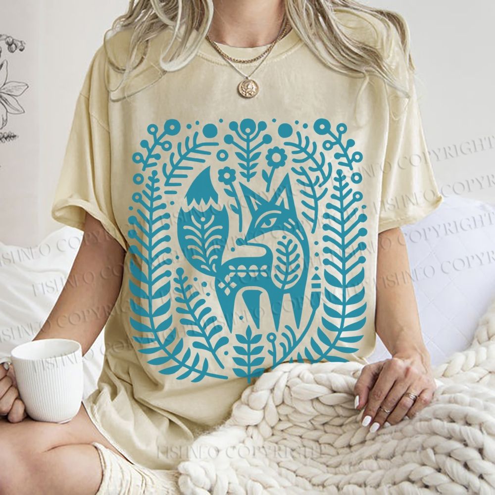 Unisex Vintage Fox Graffiti Printed Washed Tee