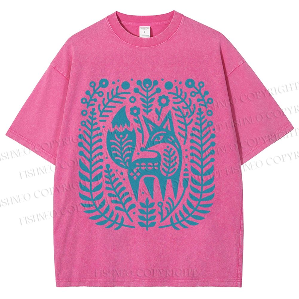 Unisex Vintage Fox Graffiti Printed Washed Tee