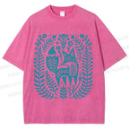 Unisex Vintage Fox Graffiti Printed Washed Tee