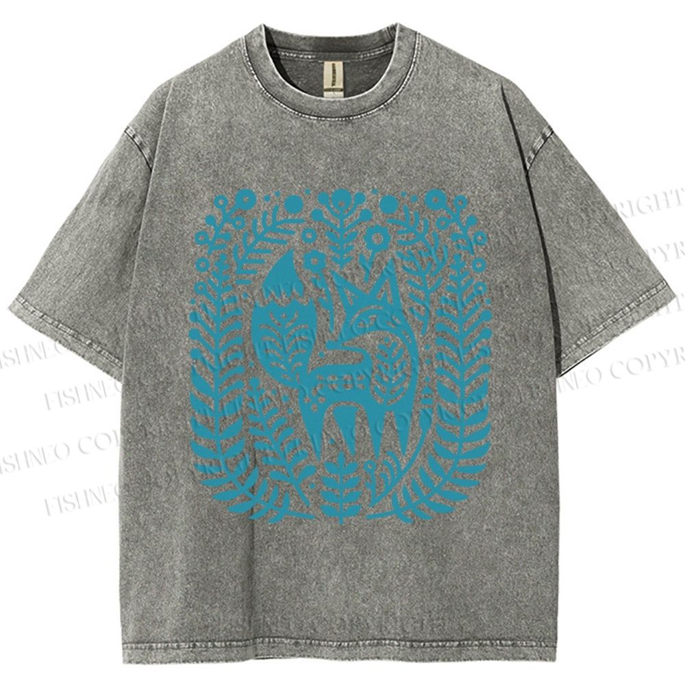 Unisex Vintage Fox Graffiti Printed Washed Tee
