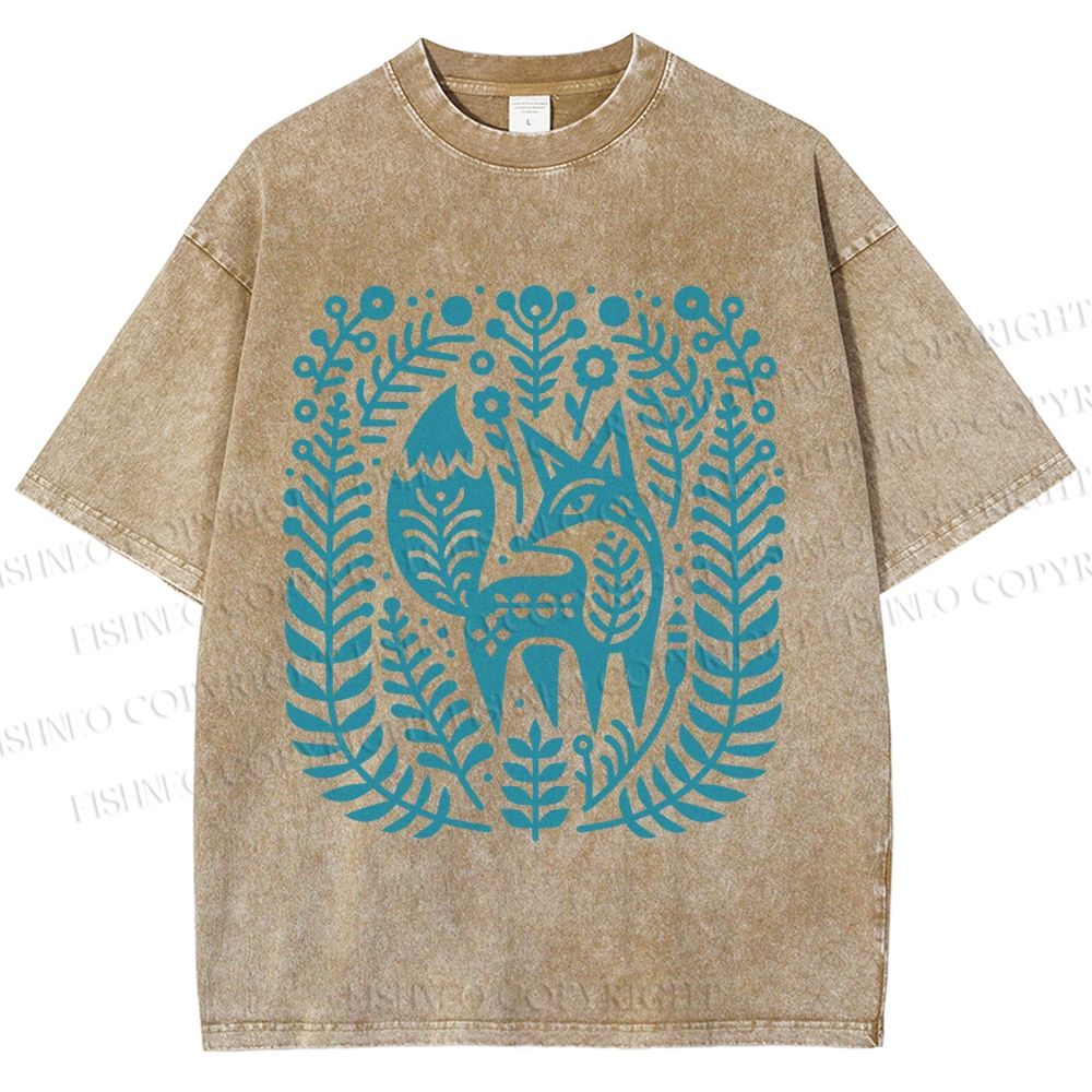 Unisex Vintage Fox Graffiti Printed Washed Tee