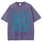 Unisex Vintage Fox Graffiti Printed Washed Tee