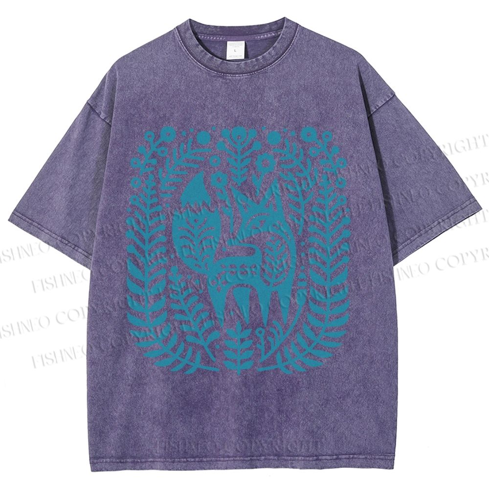 Unisex Vintage Fox Graffiti Printed Washed Tee