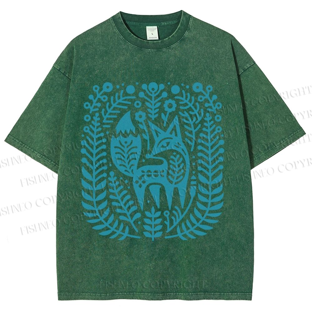 Unisex Vintage Fox Graffiti Printed Washed Tee