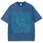 Unisex Vintage Fox Graffiti Printed Washed Tee
