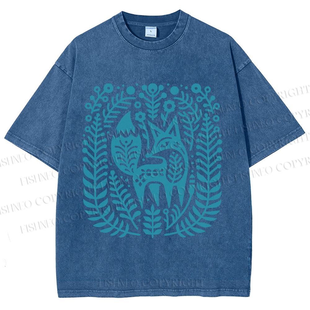 Unisex Vintage Fox Graffiti Printed Washed Tee