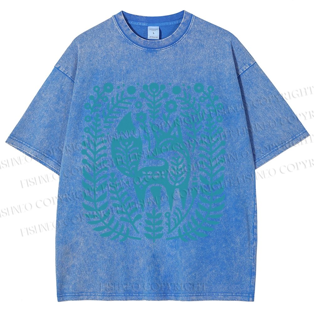 Unisex Vintage Fox Graffiti Printed Washed Tee