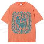 Unisex Vintage Fox Graffiti Printed Washed Tee