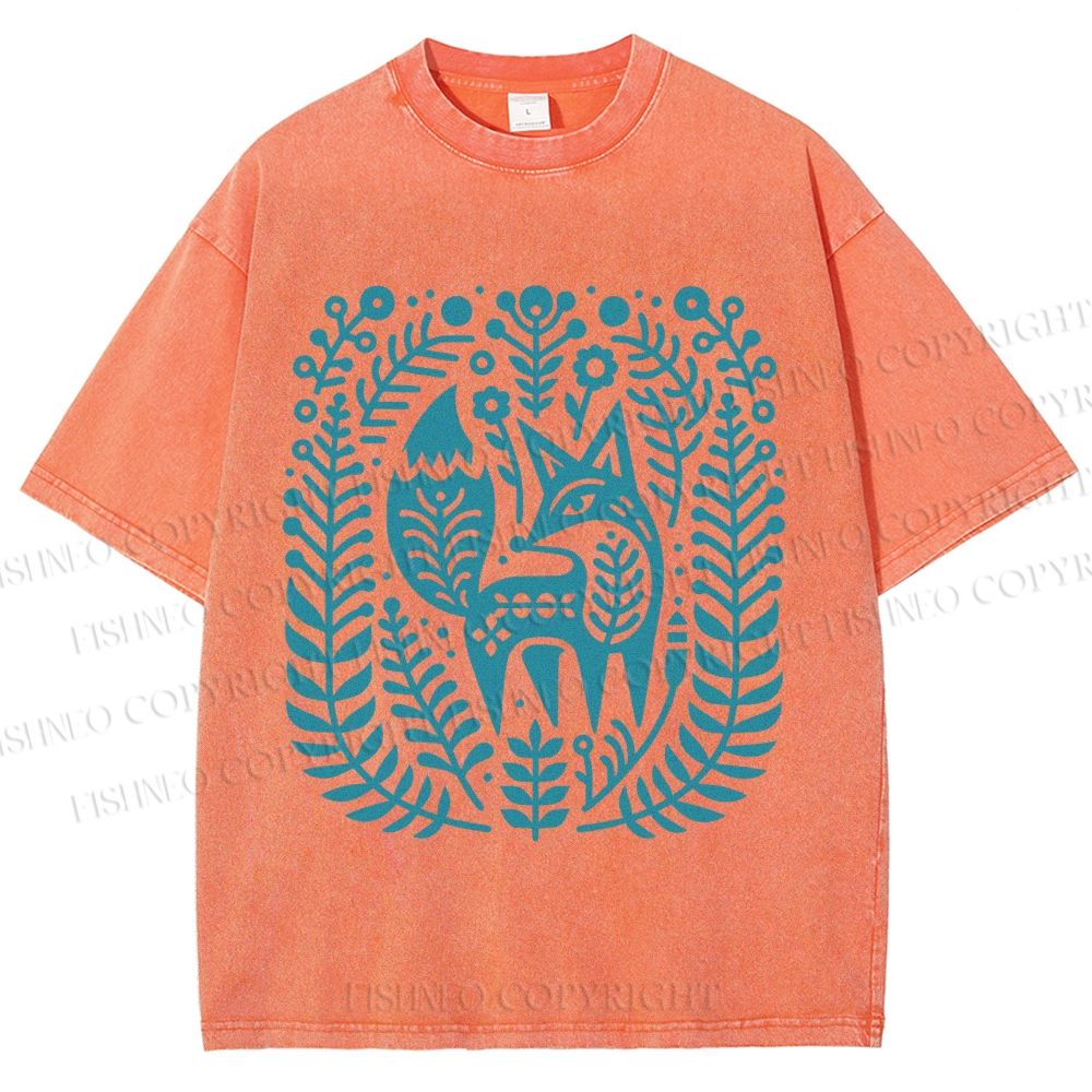 Unisex Vintage Fox Graffiti Printed Washed Tee