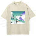 Unisex Vintage Cyber Mount Fuji Graffiti Printed Washed Tee