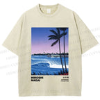 Unisex Sea Wave Poster Printed Washed Tee