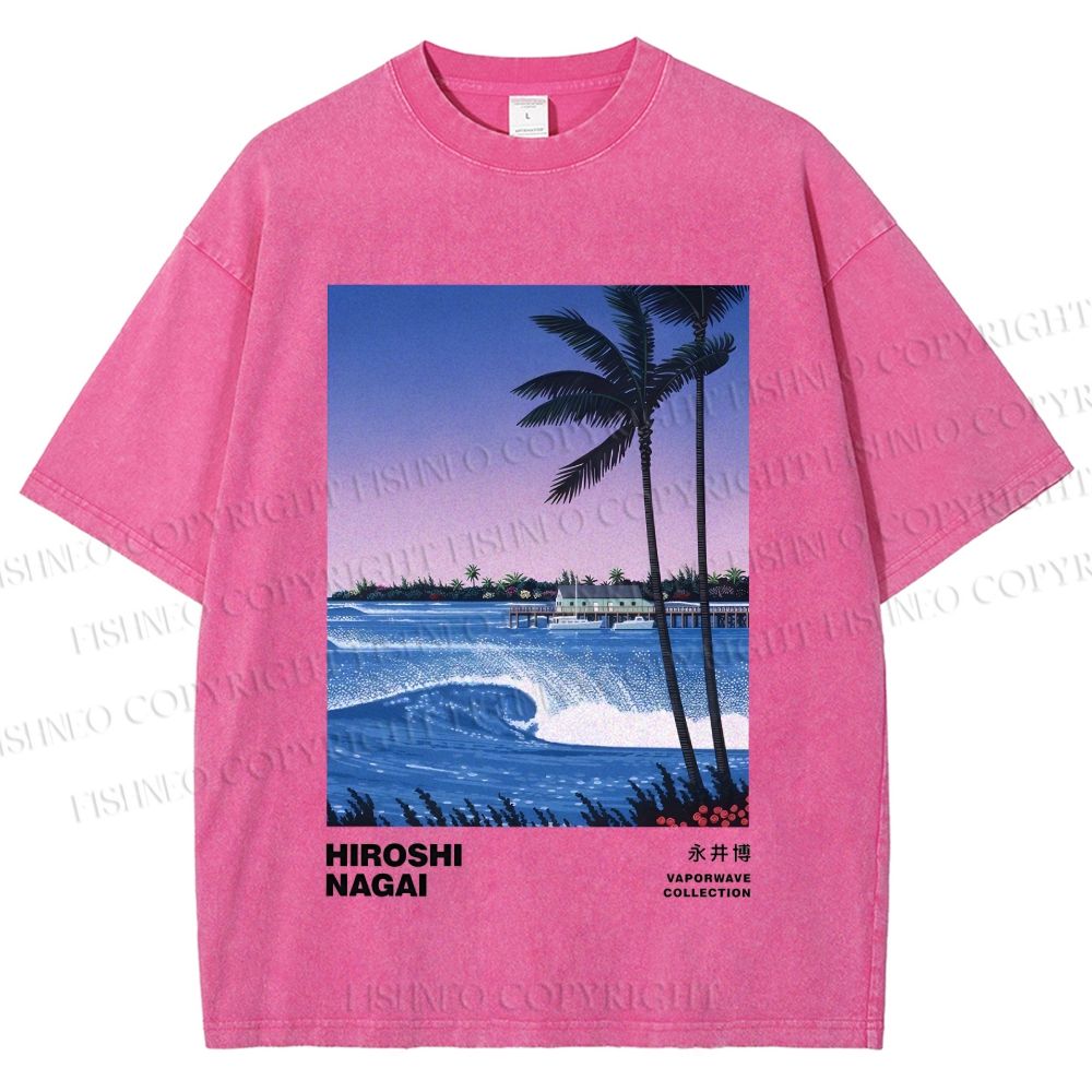 Unisex Sea Wave Poster Printed Washed Tee