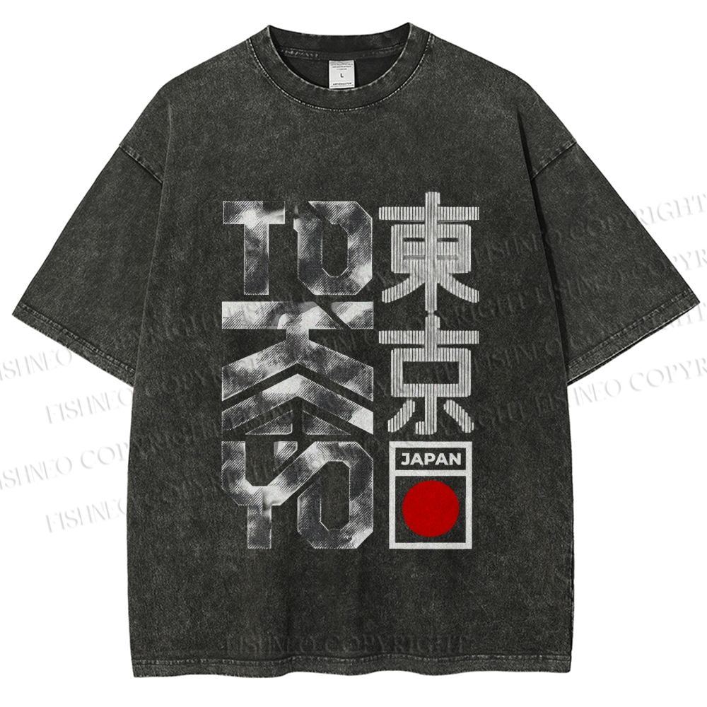 Unisex Japanese Tokyo Printed Washed Tee