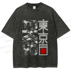 Unisex Japanese Tokyo Printed Washed Tee