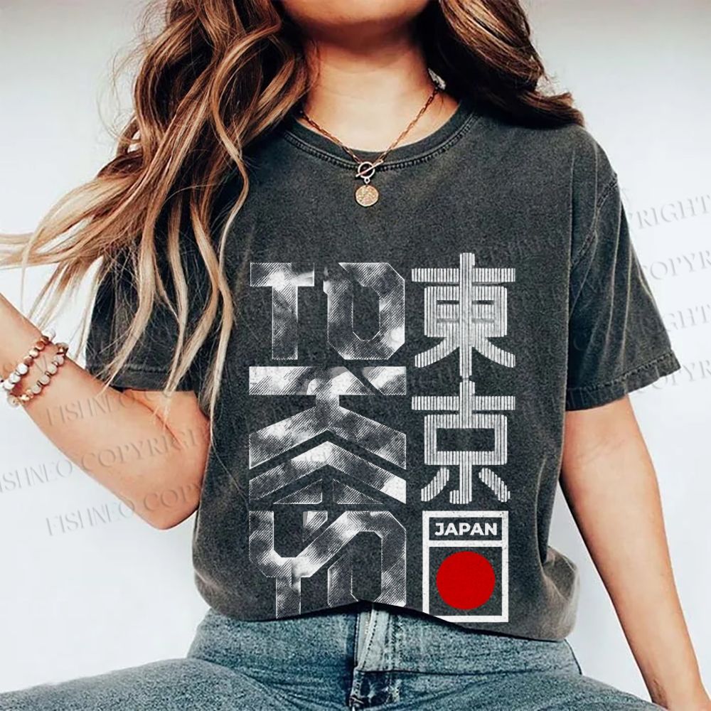Unisex Japanese Tokyo Printed Washed Tee