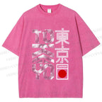Unisex Japanese Tokyo Printed Washed Tee