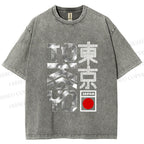 Unisex Japanese Tokyo Printed Washed Tee