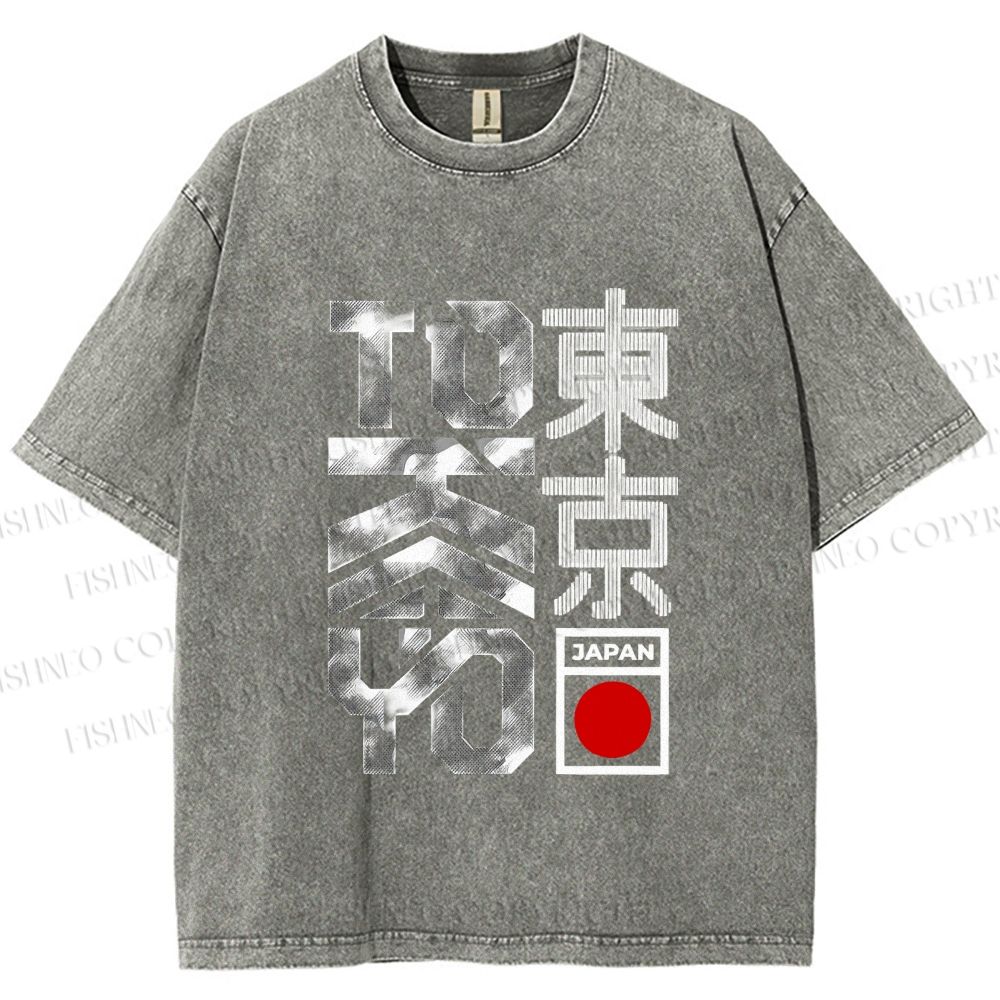 Unisex Japanese Tokyo Printed Washed Tee