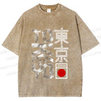 Unisex Japanese Tokyo Printed Washed Tee