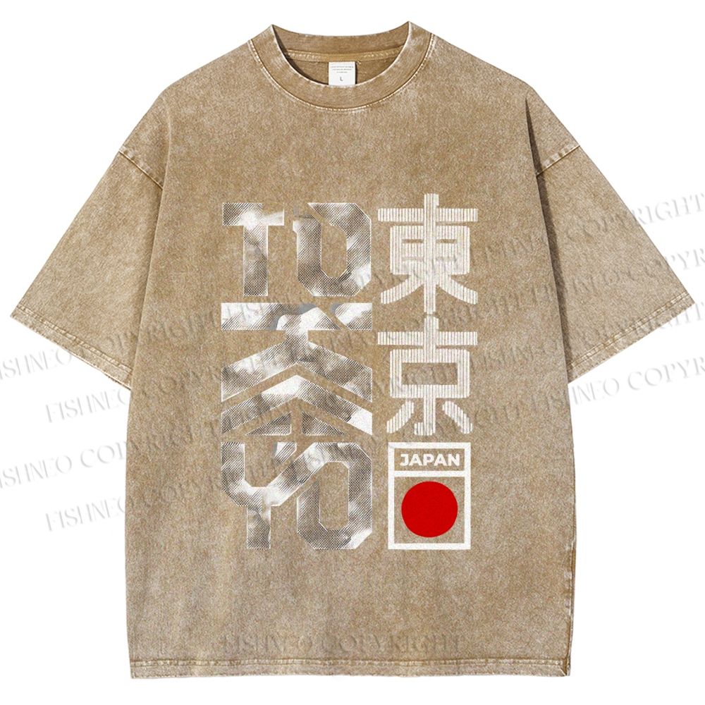 Unisex Japanese Tokyo Printed Washed Tee