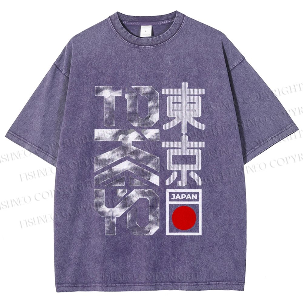 Unisex Japanese Tokyo Printed Washed Tee