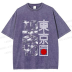 Unisex Japanese Tokyo Printed Washed Tee