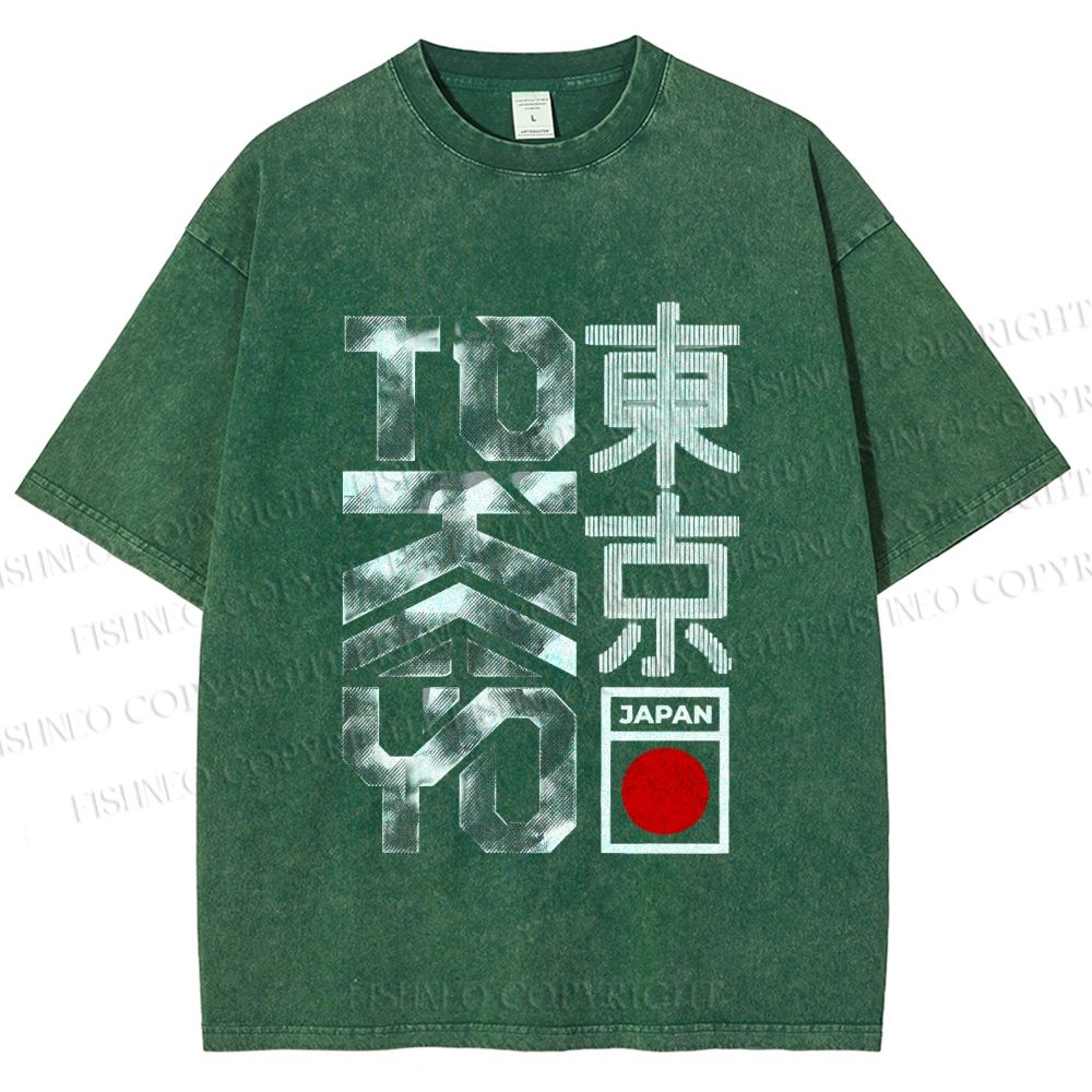 Unisex Japanese Tokyo Printed Washed Tee
