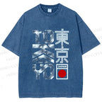 Unisex Japanese Tokyo Printed Washed Tee
